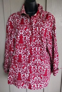 Talbots Haberdashery Christmas Theme Red White Paisley Button Blouse Plus 16W - Picture 1 of 9