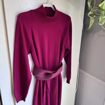 Vestido midi vintage Lands End de lana merino para mujer talla-pequeño cuello falso años 80 arándano Foto 1 de 4