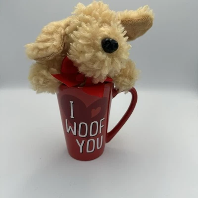 Taza de café "I Woof You" perro peluche regalo de San Valentín amor cachorro rojo blanco NUEVO Foto 1 de 4