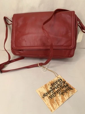 "De colección Años 80 Stone Mountain Cuero Rojo Bandolera Bolso de Hombro Solapa Cremallera 10x7""" Foto 1 de 4