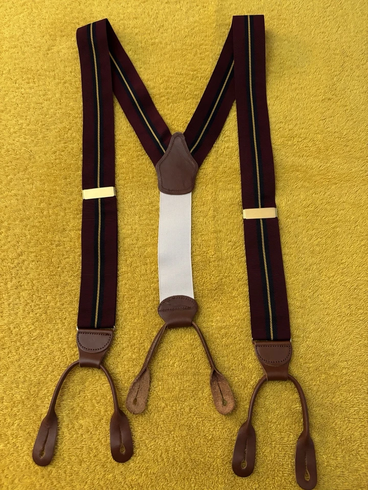 DOONEY & BOURKE Borgoña con Tirantes con Botones a Rayas Azul Marino/Dorado Usado en Excelente Condición Foto 1 de 4