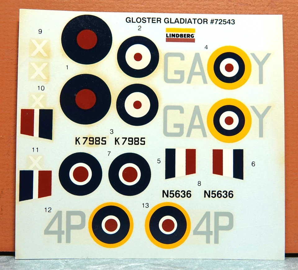 1/48 ЛИСТ НАКЛЕЕК LINDBERG GLOSTER GLADIATOR для КОМПЛЕКТА NO 72543 - Изображение 1 из 1
