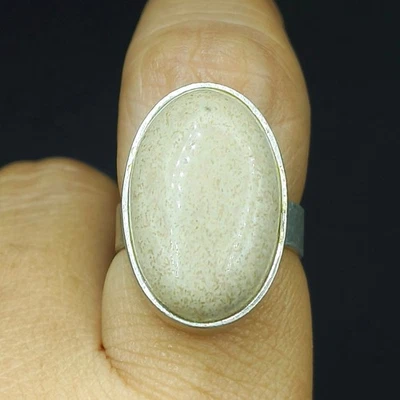Anillo hecho a mano de piedras preciosas de coral fósil natural de plata de ley 925 talla 7 EE. UU. Foto 1 de 4