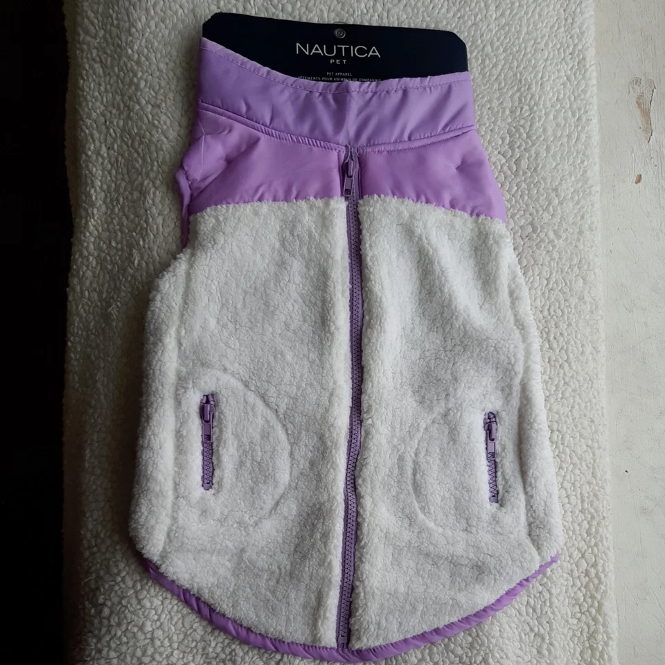 Nautica Pet Extra Large Reversible Lavenver and Cream Lined Sherpa Dog Jacket - Image 1 of 4