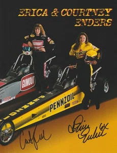 1999 Erica Enders + Courtney Enders signed Pennzoil Jr. Dragster NHRA Hero Card - Picture 1 of 3