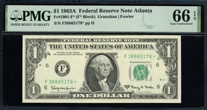Fr. 1901-F* (F* Block) 1963A $1 Atlanta Star Note PMG Gem Uncirculated 66 EPQ - Picture 1 of 2