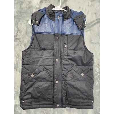 Chaleco acolchado American Rag con capucha sin mangas cremallera completa talla S negro azul  Foto 1 de 4