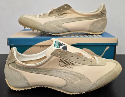 NEW! Vintage Puma Tornado Track Shoes Spikes Men's sz. 8.5 White Suede 70s - Image 1 of 4