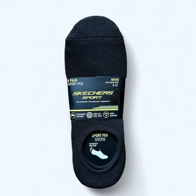 Skechers Men's Sport Ped Sock 8-pair Cushioned Footbed Black Size 8-12 - Image 1 of 4