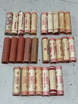 27x OBW Lincoln Cent Rolls 1960s–1970s BU Unopened FRB Cleveland & Pittsburgh NR - Image 1 of 4