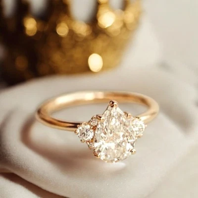 Diamond Engagement Ring Lab Grown Pear 1.8 Carat IGI Certified 14k Yellow Gold - Image 1 of 4