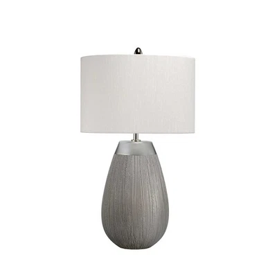 Lampada Da Tavolo In Ceramica Tessuto 54 Cm In Argento Grigio Chiaro E27 Moderna - Immagine 1 di 4
