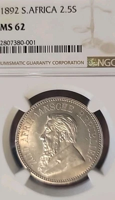 South Africa 1892 2 1/2 Shillings  Rare Full Luster/Strike KeyDate Mtg 16k.   LV - Image 1 of 4