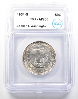 1951-S Booker T Washington Commemorative Half Dollar MS66 ICG *0154 - Image 1 of 3
