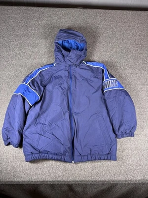 Jaqueta Nike Youth média 10-12 azul reversível com capuz forrada de lã isolada Y2K - Imagem 1 de 4
