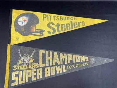 Lote vintage anos 70 Pittsburgh Steelers Pennant bandeira campeões do Super Bowl - Imagem 1 de 4