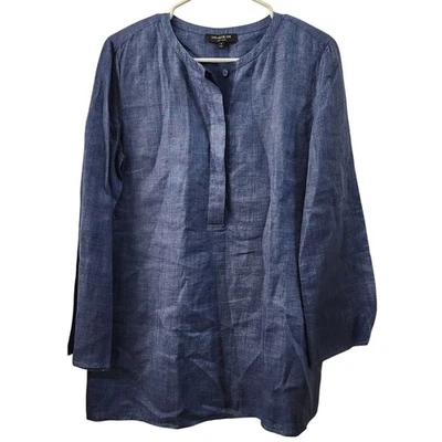 Top túnica de lino Lafayette 148 New York S hombros acolchados silencioso clásico de lujo Foto 1 de 4