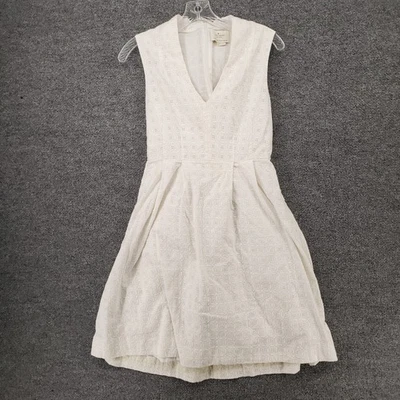 Vestido Kate Spade New York Para Mujer 8 Blanco Ojales Cuello en V Mini Sin Mangas Ajuste Acampanado Foto 1 de 4