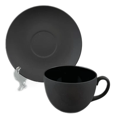 Wedgwood Basalto Preto Liso Preto Xícara e Pires Café Chá Inglaterra MCM - Imagem 1 de 2