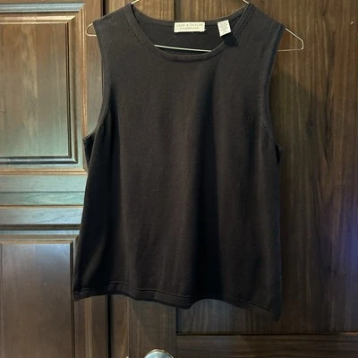 Lord & Taylor 女式 PL 无袖黑色毛衣衬衫上衣皮马棉 — 第 1/4 张图片