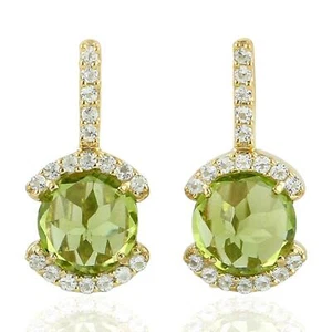 Juego de aretes redondos de topacio peridoto de 2,25 quilates chapados en oro de plata 925 - Imagen 1 de 5