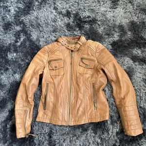 Michael Kors Leather Motorcycle Jacket Tan Women’s Sz Small Good Condition - Picture 1 of 6