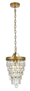 Crystal Pendant Brass Color Light Fixture Kitchen Island or Dining Room Lighting - Picture 1 of 9