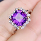 New Square Cut Charming Purple Amethyst Gemstone Women Jewelry Silver Rings