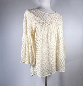 Blusa/top db Dressbarn Crema Encaje Manga Campana Talla L Boho Romántico ALTA-Bajo - Imagen 1 de 19