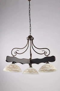 LGT Spello 002 Rustic Wood & Glass 3 Light Balance Chandelier - Picture 1 of 2