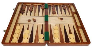 18" Foldable Wooden Backgammon Set, Solid Teakwood Case, Interior Patterned - Picture 1 of 5