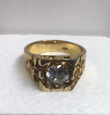 Винтажный Мужское золотистое кольцо SETA с прозрачными стразами - Изображение 1 из 4
