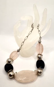 quarzo rosa onice argento collana - Foto 1 di 4