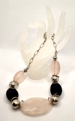 quarzo rosa onice argento collana - Immagine 1 di 4