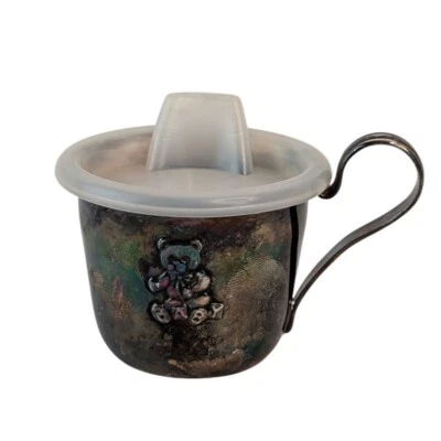Taza para niños enchapada en plata tapa para beber bebé oso de peluche niño taza para sorber con mango Foto 1 de 4