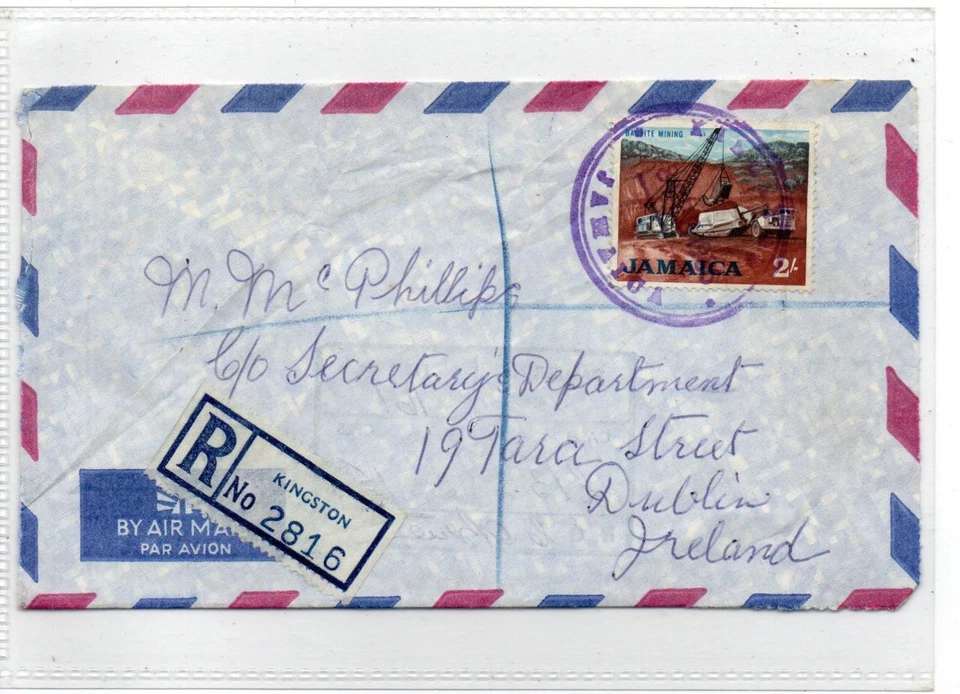 JAMAICA: 1966 Cubierta de correo aéreo registrado al sorteo irlandés, Dublín (C71824) Foto 1 de 1
