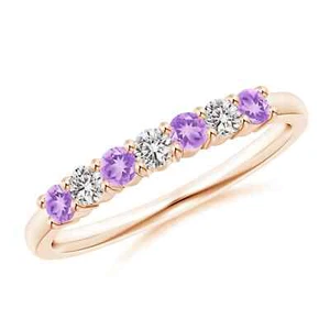 ANGARA 0.45 Ct Half Eternity 7-Stone Amethyst & Diamond Wedding Ring in 14K Gold - Picture 1 of 25