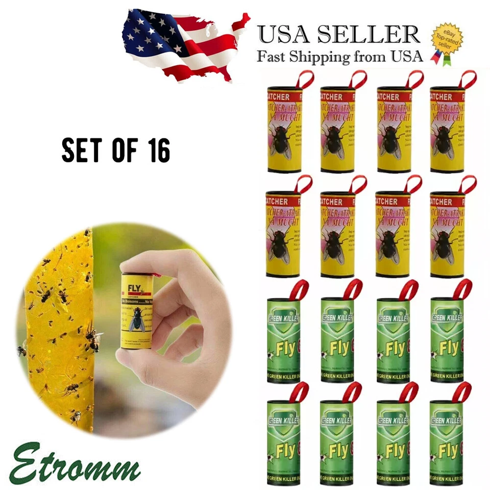 Tira de cinta adhesiva de rollo fuerte asesino de papel para atrapar insectos pegamento para atrapar insectos 16 moscas Foto 1 de 4