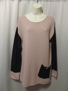 Lulu-B Strick Tunika Oberteil beige schwarz gerippt Pullover Gr. S Small Oversized - Bild 1 von 6