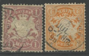 Germany-BAVARIA Sc#54a, 55a 1890-1900 1, 2 marks Used with Faults - Picture 1 of 2