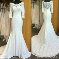 Lace Portrait/Off-Shoulder 3/4 Sleeve Wedding Dresses