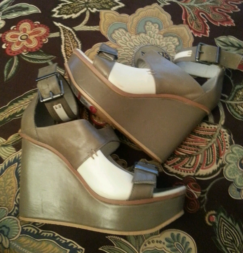 Sandalias de plataforma de cuña de cuero verde y blanco roto Zoey diésel nuevas sin caja talla 7,5/38 Foto 1 de 4