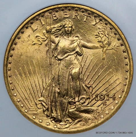 NGC MS65 1914-S SAINT GAUDENS $20 GOLD DOUBLE EAGLE GEM PQ ST. GAUDENS   (BC19) Cover