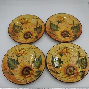 MENGE 4 SALATTELLER 8" SONNENBLUMEN MIT SCHRIFT HANDBEMALT MAXCERA - Bild 1 von 6