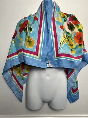 Talbots 100% Seda Bufanda Primavera Verano Floral 35" Borde Cuadrado Vibrante Colorido Foto 1 de 4