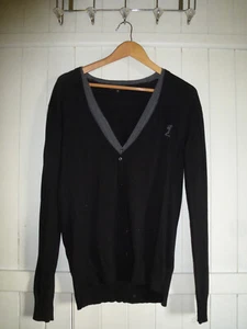 mens RELIGION BLACK COTTON BUTTON FRONT V NECK CARDIGAN SIZE MEDIUM - Picture 1 of 6