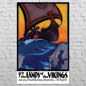 Poster See the Lands of the Vikings, 1925 | 22x34" Big size A1, Vintage wall art - Picture 1 of 4