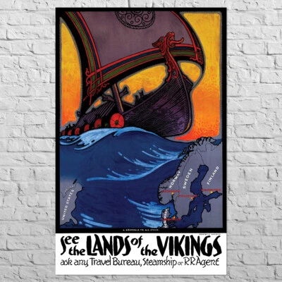 Poster See the Lands of the Vikings, 1925 | 22x34" Big size A1, Vintage wall art - Image 1 of 4