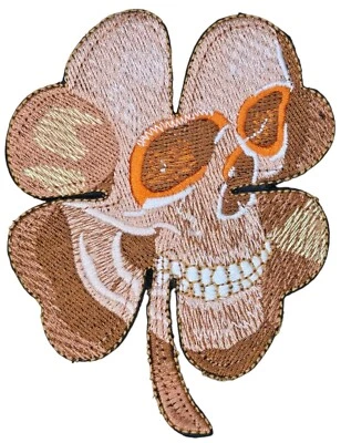 PIRATE SKULL CLOVER FOUR LEAF TACTICAL ARMY DESERT EMBROIDERED HOOK MORALE PATCH - Image 1 of 2