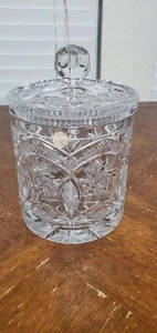 Vintage Crystal Clear Cookie Jar Container Pin Wheel Pattern  - Picture 1 of 12
